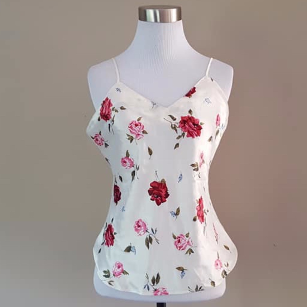 Small Medium TRYSE Camisole Red Roses On White